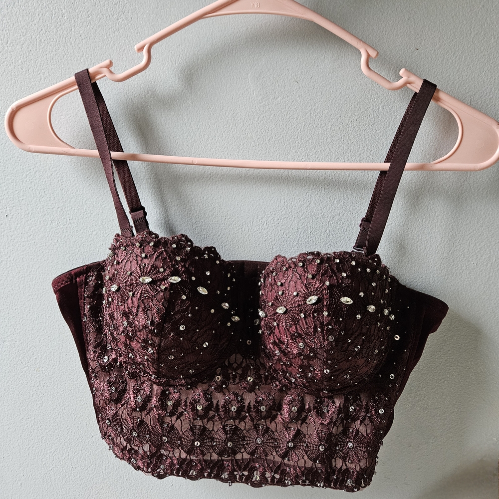 Purple Burgundy Embellished Bustier Top